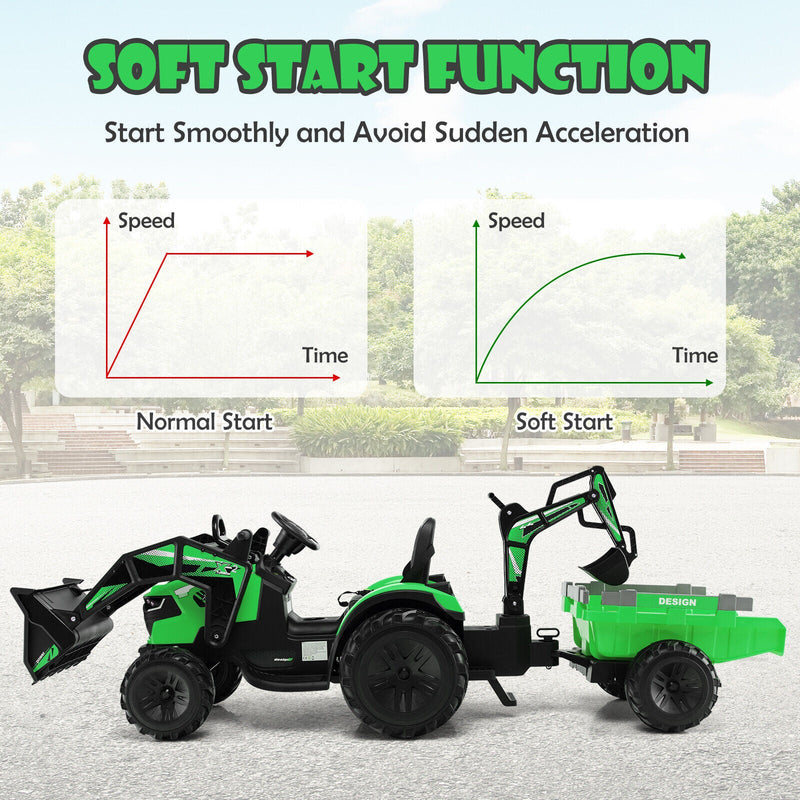 Load image into Gallery viewer, 12V Electric Ride-On Excavator Bulldozer with Trailer for Kids - Remote Control Included

