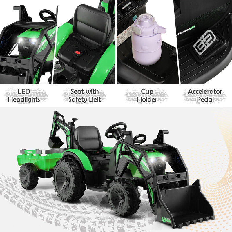 Load image into Gallery viewer, 12V Electric Ride-On Excavator Bulldozer with Trailer for Kids - Remote Control Included
