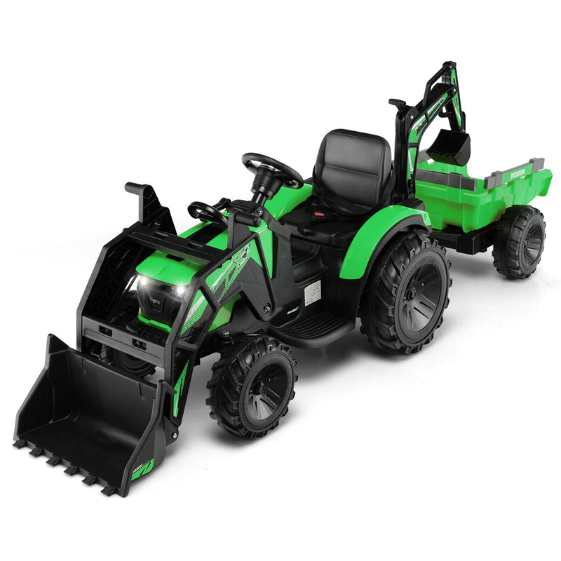 Load image into Gallery viewer, Yellow 12V Electric Ride-On Excavator Bulldozer Rubber Tires with Trailer for Kids - Remote Control Included
