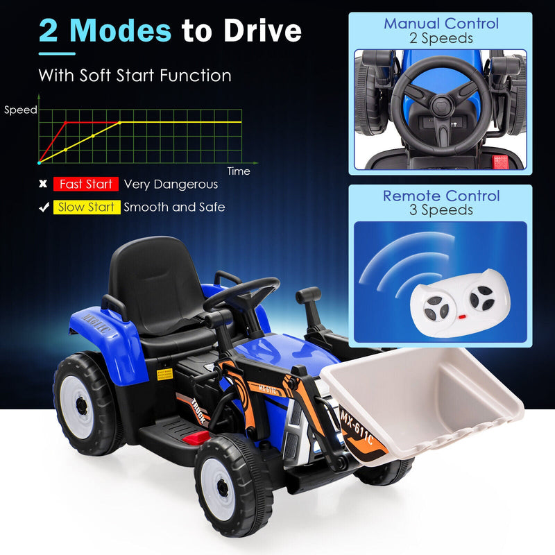 Load image into Gallery viewer, 12V Electric Ride-On Excavator Digger Tractor with RC Control and Digging Bucket - Blue

