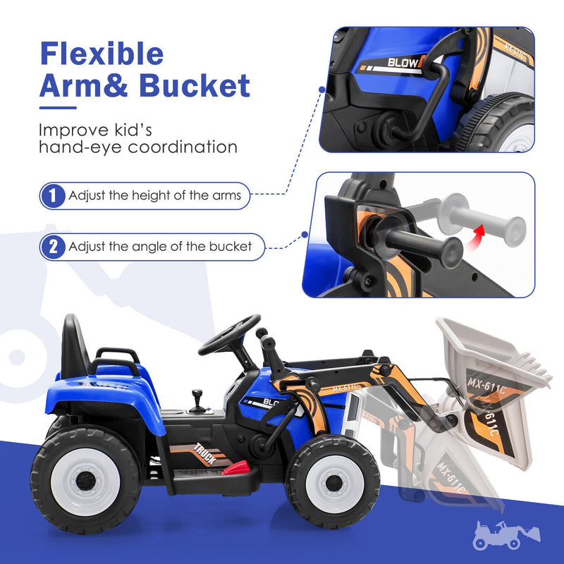 Load image into Gallery viewer, 12V Electric Ride-On Excavator Digger Tractor with RC Control and Digging Bucket - Blue
