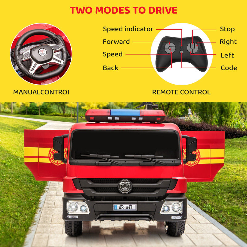 Load image into Gallery viewer, 12V Electric Ride-On Fire Truck Toy with Remote Control for Kids Ages 3-7
