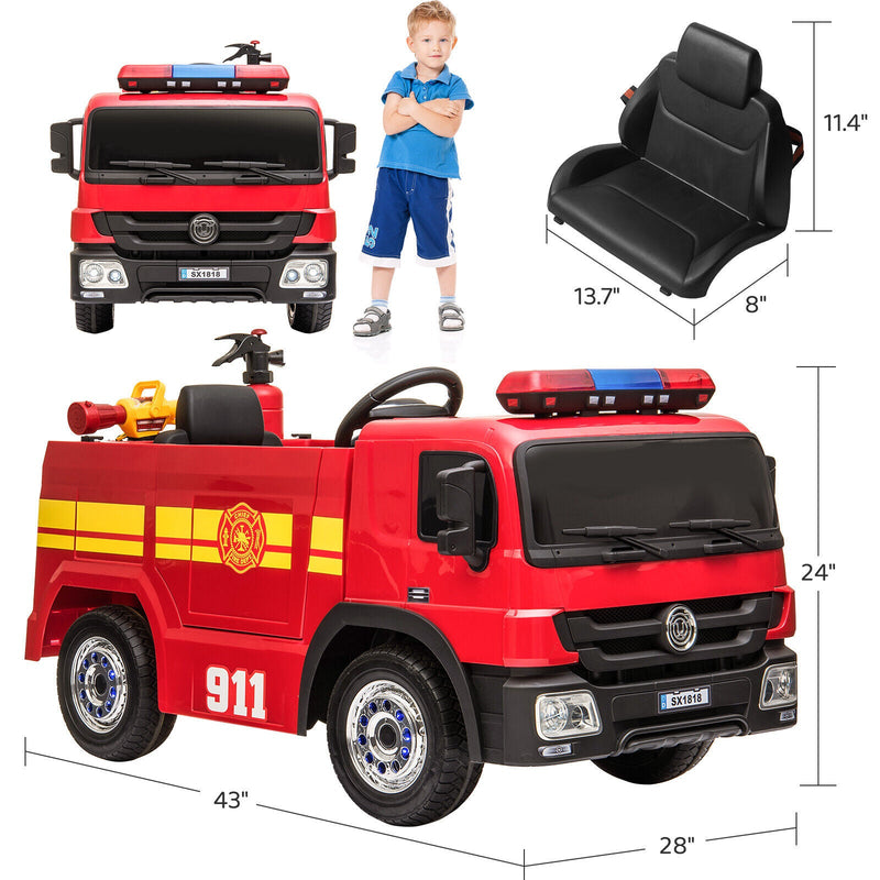 Load image into Gallery viewer, 12V Electric Ride-On Fire Truck Toy with Remote Control for Kids Ages 3-7
