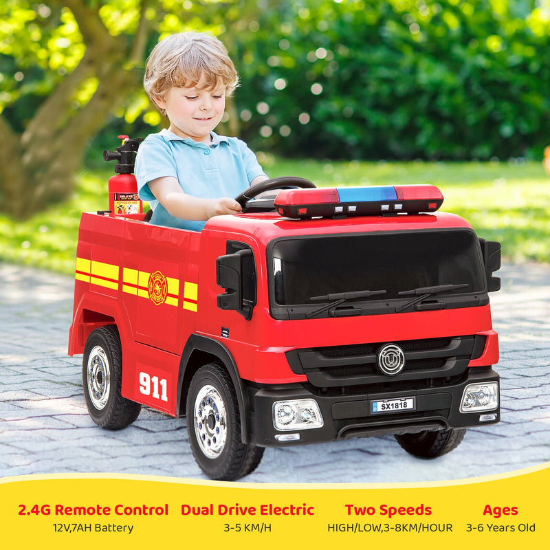 Load image into Gallery viewer, 12V Electric Ride-On Fire Truck Toy with Remote Control for Kids Ages 3-7

