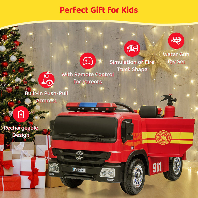 Load image into Gallery viewer, 12V Electric Ride-On Fire Truck Toy with Remote Control for Kids Ages 3-7
