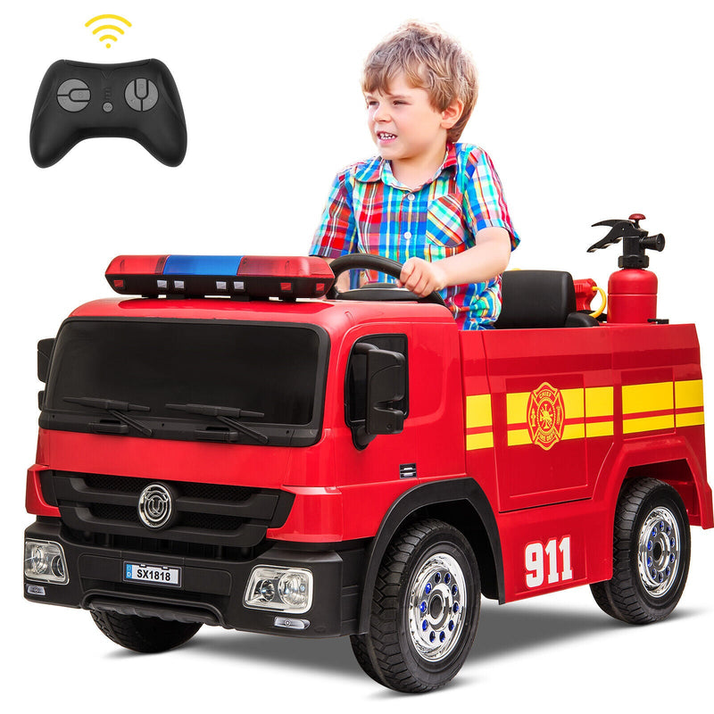 Load image into Gallery viewer, 12V Electric Ride-On Fire Truck Toy with Remote Control for Kids Ages 3-7
