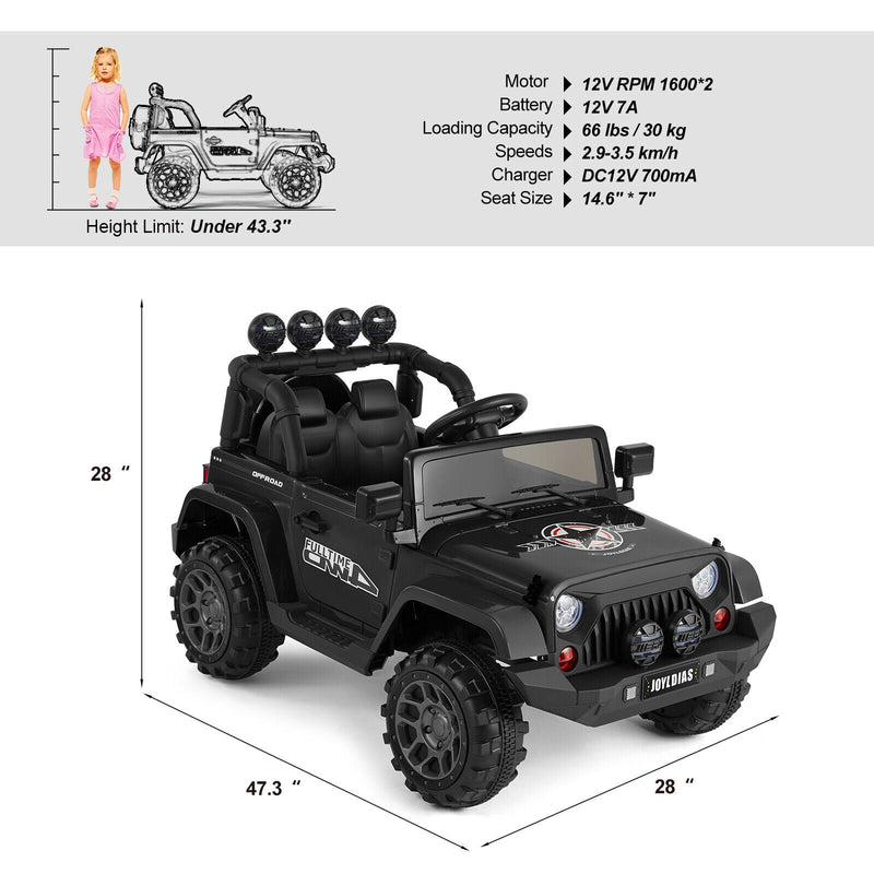 Load image into Gallery viewer, 12V Electric Ride-On Jeep for Kids with LED Lights, Music, and Bluetooth Remote Control

