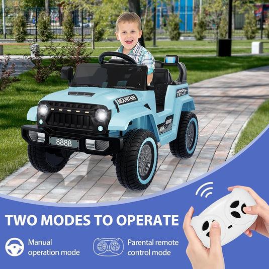12V Electric Ride On Jeep Toy Car for Kids with Remote Control, Music, and LED Lights - 3 Speed Options