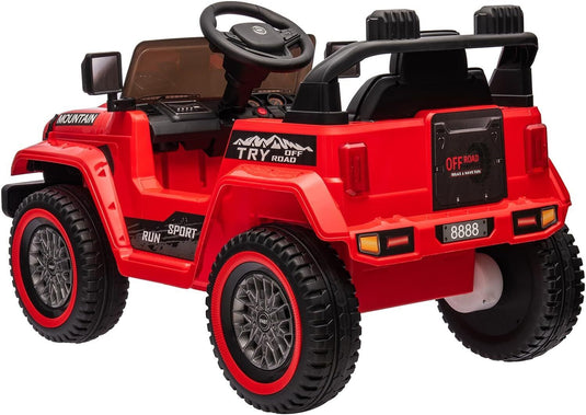 Red Electric 12V Battery Kids Ride On Jeep with Remote Control and Music - 3 Speed Options