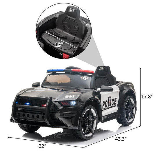 12V Electric Ride On Police Car for Kids with Remote Control - Black