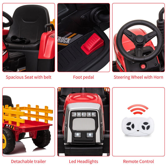 12V Electric Ride on Tractor for Kids with Remote Control - Battery Powered Vehicle