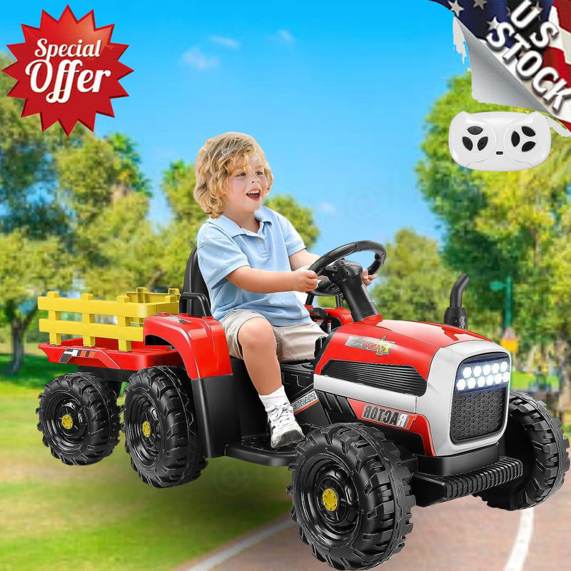 Load image into Gallery viewer, 12V Electric Ride-On Tractor for Kids with Trailer Attachment by Hikole
