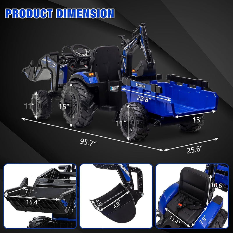 Load image into Gallery viewer, 12V Electric Ride On Tractor Toy with Remote Control, Trailer, and LED Light - Perfect Gift for Kids
