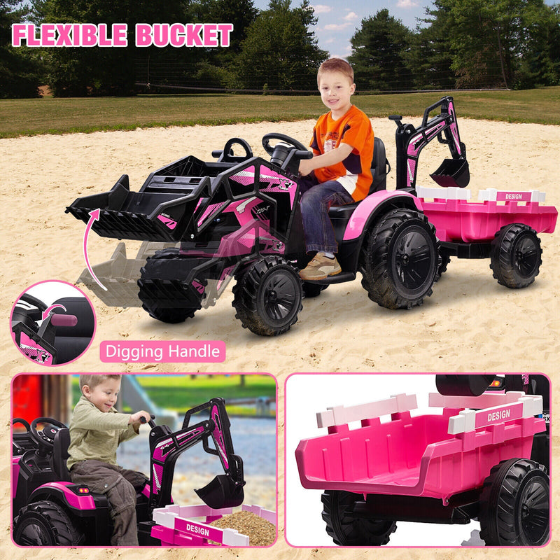 Load image into Gallery viewer, 12V Electric Ride On Tractor Toy with Remote Control, Trailer, and LED Light - Perfect Gift for Kids
