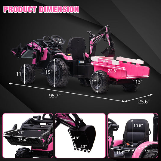 12V Electric Ride On Tractor Toy with Remote Control, Trailer, and LED Light - Perfect Gift for Kids