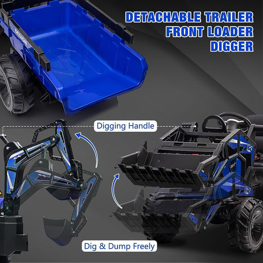 12V Electric Ride On Tractor Toy with Remote Control, Trailer, and LED Light - Perfect Gift for Kids