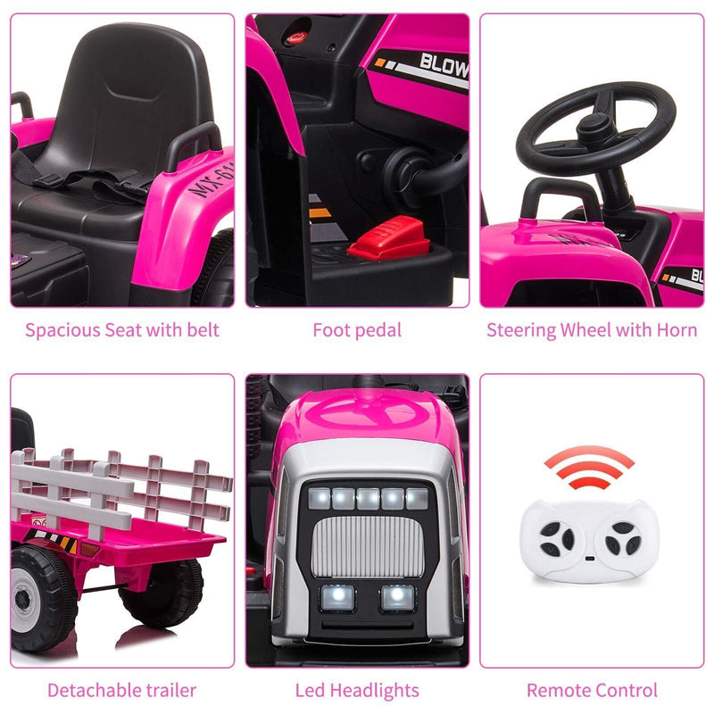Load image into Gallery viewer, 12V Electric Ride-On Tractor with Trailer and MP3 Player for Kids - Featuring 7 LED Headlights
