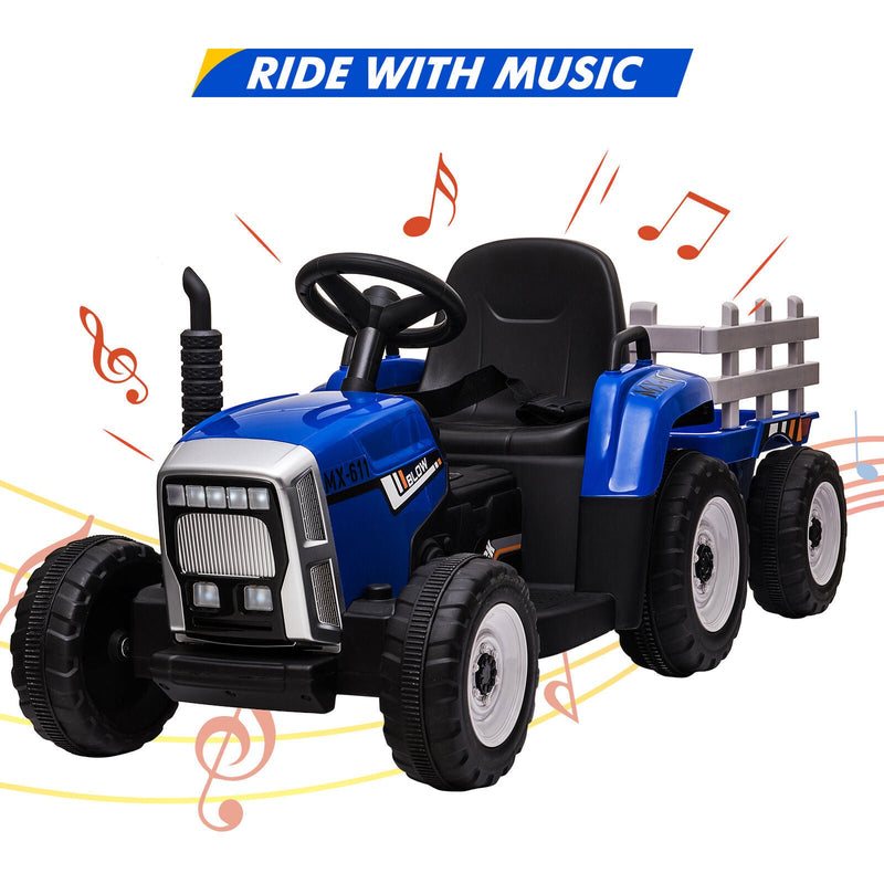 Load image into Gallery viewer, 12V Electric Ride-On Tractor with Trailer and MP3 Player for Kids - Featuring 7 LED Headlights
