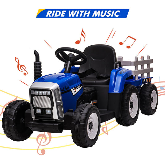 12V Electric Ride-On Tractor with Trailer and MP3 Player for Kids - Featuring 7 LED Headlights