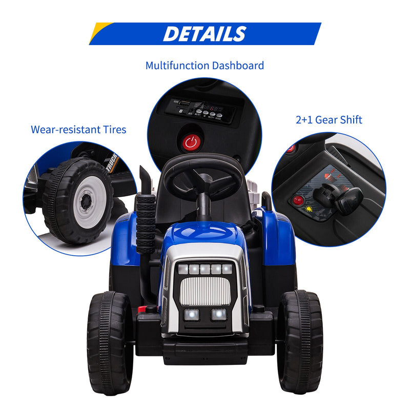 Load image into Gallery viewer, 12V Electric Ride-On Tractor with Trailer and MP3 Player for Kids - Featuring 7 LED Headlights
