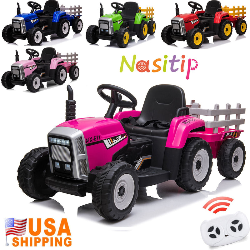 Load image into Gallery viewer, 12V Electric Ride-On Tractor with Trailer and MP3 Player for Kids - Featuring 7 LED Headlights
