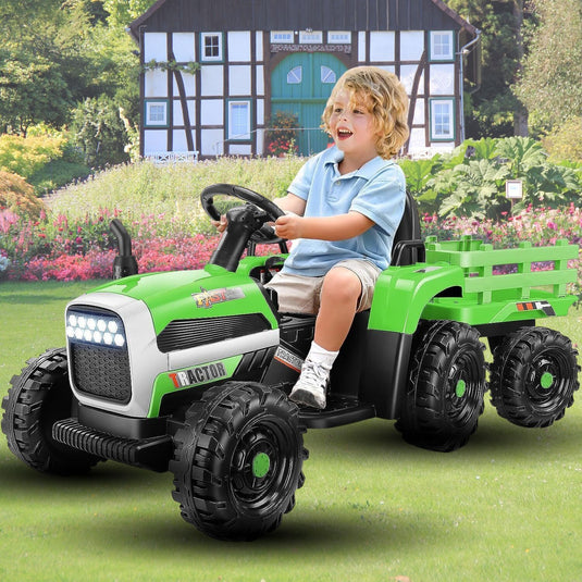 Electric Ride-On Tractor Car Toy with Trailer for Kids - 12V, 60W, 3-Speed, Remote Control and AUX Port