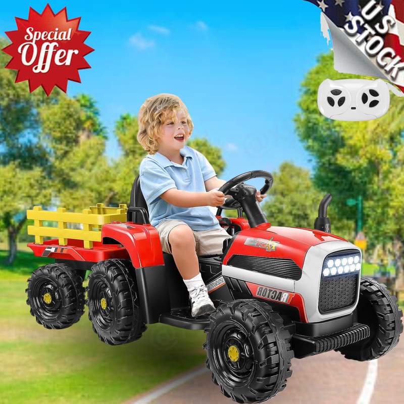 Load image into Gallery viewer, 12V Electric Ride-On Tractor with Trailer for Kids, Remote Control Included
