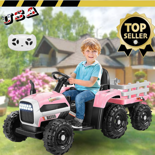 12V Electric Ride-On Tractor with Trailer for Kids, Remote Control Included