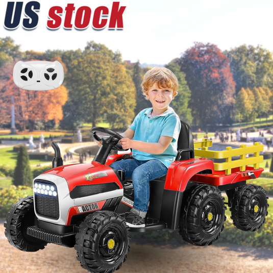 12V Electric Ride-On Tractor with Trailer for Kids, Remote Control Included
