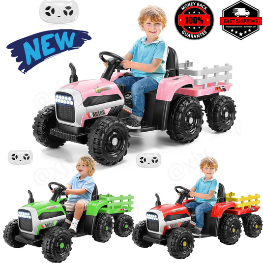 12V Electric Ride-On Tractor with Trailer for Kids, Remote Control Included