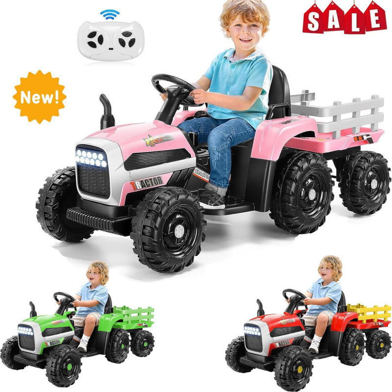 Load image into Gallery viewer, 12V Electric Ride-On Tractor with Trailer for Kids - Remote Controlled Toy Car
