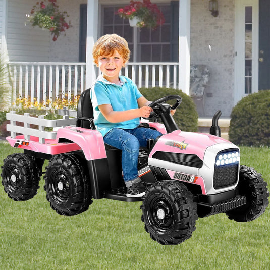 12V Electric Ride-On Tractor with Trailer for Kids - Remote Controlled Toy Car