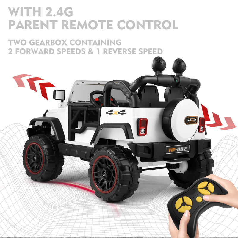 Load image into Gallery viewer, Electric 3-Speed Kids Ride-On Car with MP3, LED Lights, and Remote Control - White
