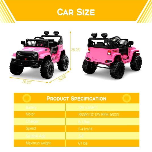 12V Electric Ride-On Truck for Kids with Remote Control and Spring Suspension