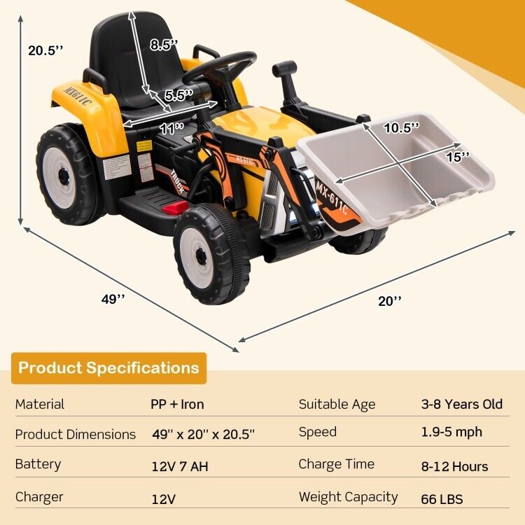 Load image into Gallery viewer, 12V Electric Tractor RC Excavator Digger with Digging Bucket for Kids - Yellow
