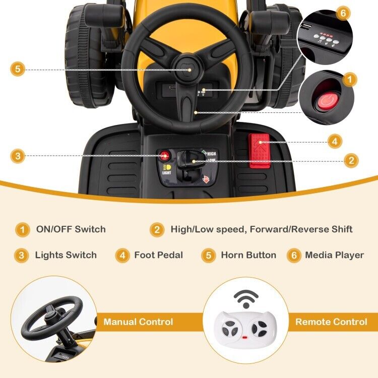 Load image into Gallery viewer, 12V Electric Tractor RC Excavator Digger with Digging Bucket for Kids - Yellow
