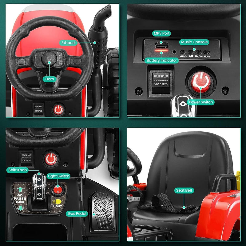 Load image into Gallery viewer, 12V Electric Tractor Ride-On Toy Car with Trailer for Kids - Battery Powered
