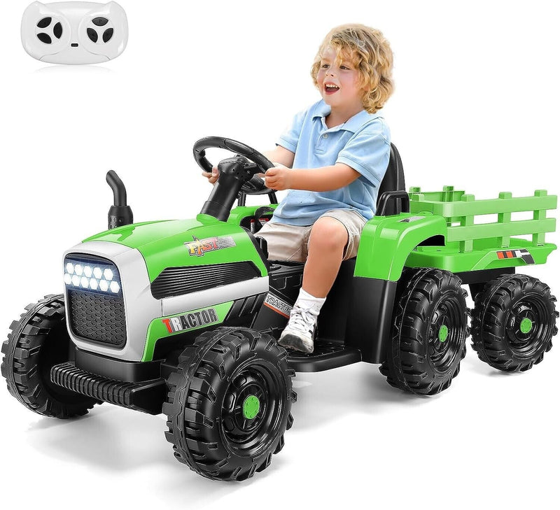 Load image into Gallery viewer, 12V Electric Tractor Ride-On Toy Car with Trailer for Kids - Green
