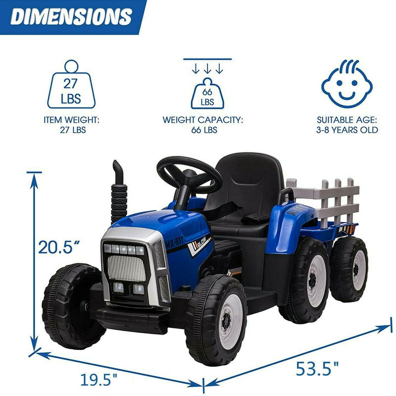 Load image into Gallery viewer, 12V Electric Tractor Ride-On Toy with Trailer for Kids
