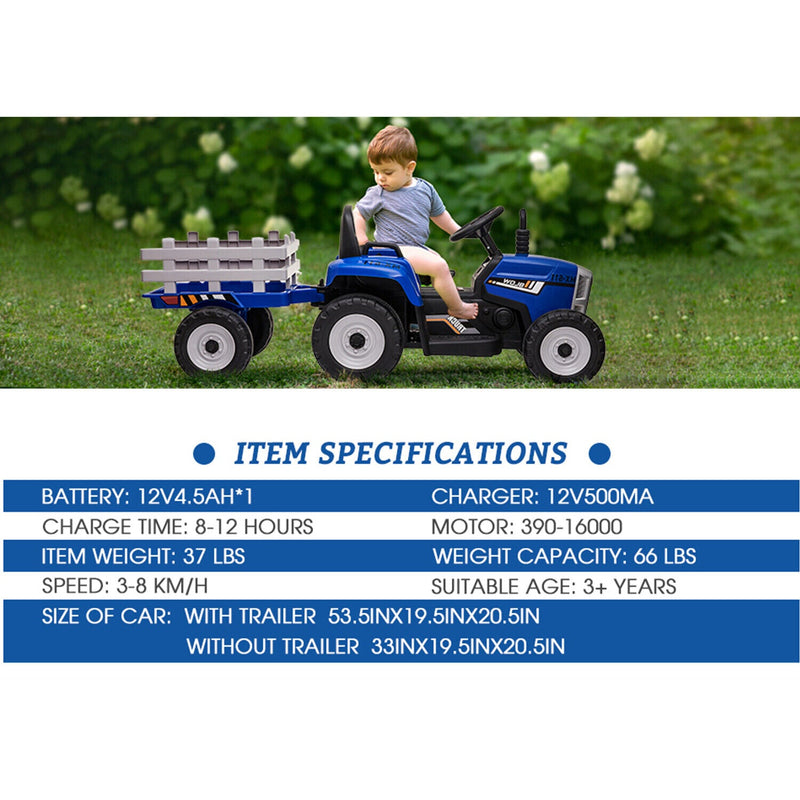 Load image into Gallery viewer, 12V Electric Tractor Ride-On Toy with Trailer for Kids
