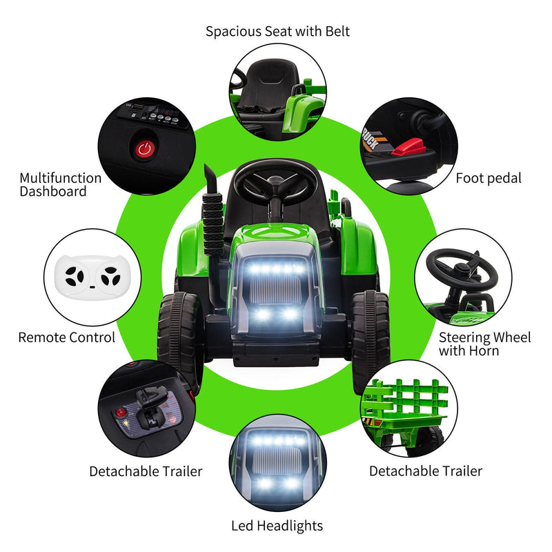 Load image into Gallery viewer, 12V Electric Tractor with Trailer Ride-On Car for Kids - 25W/35W Control Included
