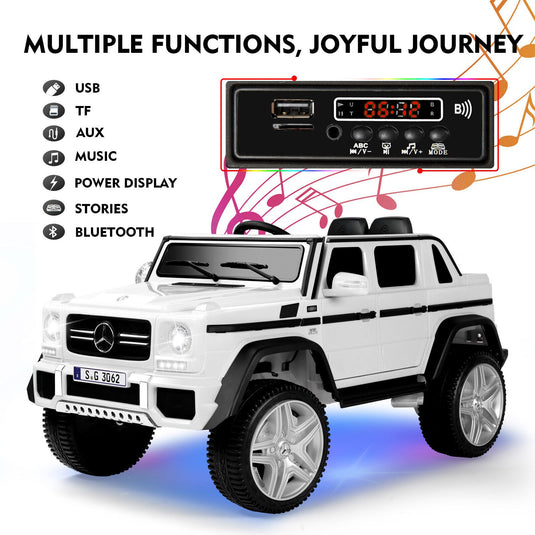 12V Electric White Mercedes-Benz Ride On Car with LED Lights, MP3 Player, and Remote Control for Kids