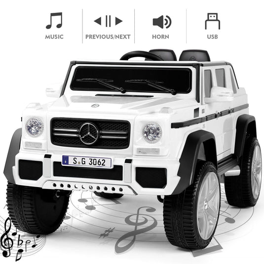 12V Electric White Mercedes-Benz Ride On Car with LED Lights, MP3 Player, and Remote Control for Kids