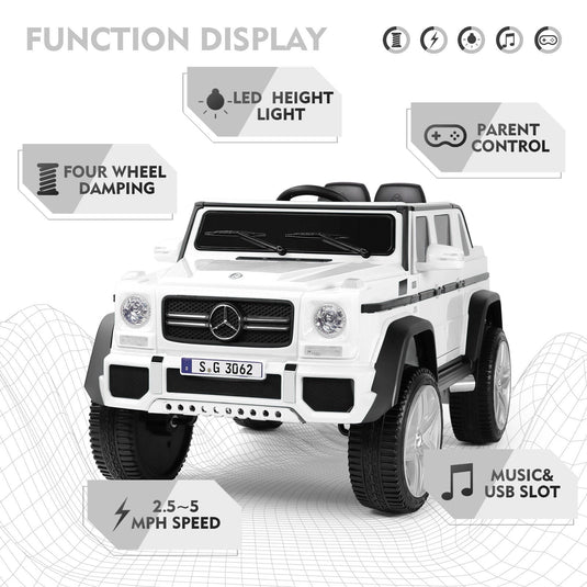 Electric Ride-On Car for Kids with Music, LED Lights, and Remote Control - 3 Speeds - White