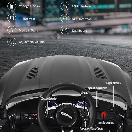 12V Jaguar F-Type SVR Licensed Kids Ride On Car with MP3 Player and Lights in Black