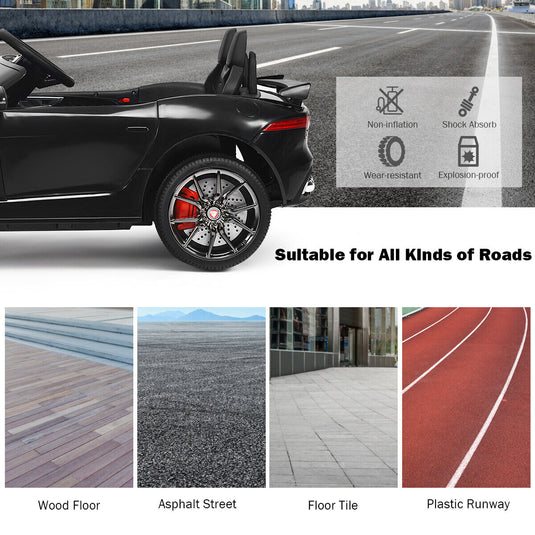 12V Jaguar F-Type SVR Licensed Kids Ride On Car with MP3 Player and Lights in Black