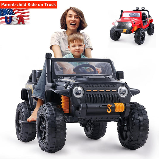 12V Kids Electric Jeep with Remote Control, 3 Speeds, LED Lights, and FM Radio
