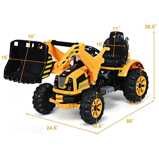 12V Kids Ride On Excavator Truck with Front Loader Digger - Yellow