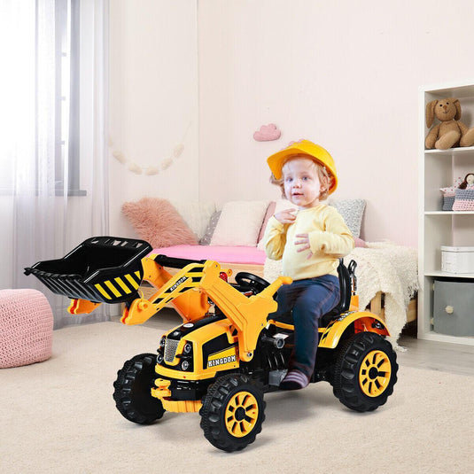 12V Kids Ride On Excavator Truck with Front Loader Digger - Yellow
