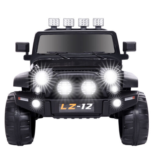 12V Kids Ride-On Jeep with Music, RC Remote Control, and Black Finish